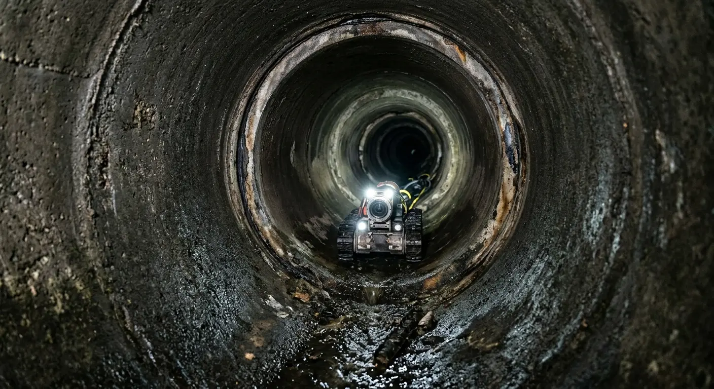 Robotic sewer camera inspecting pipe interior for Sewer Line Repair in Fairfax